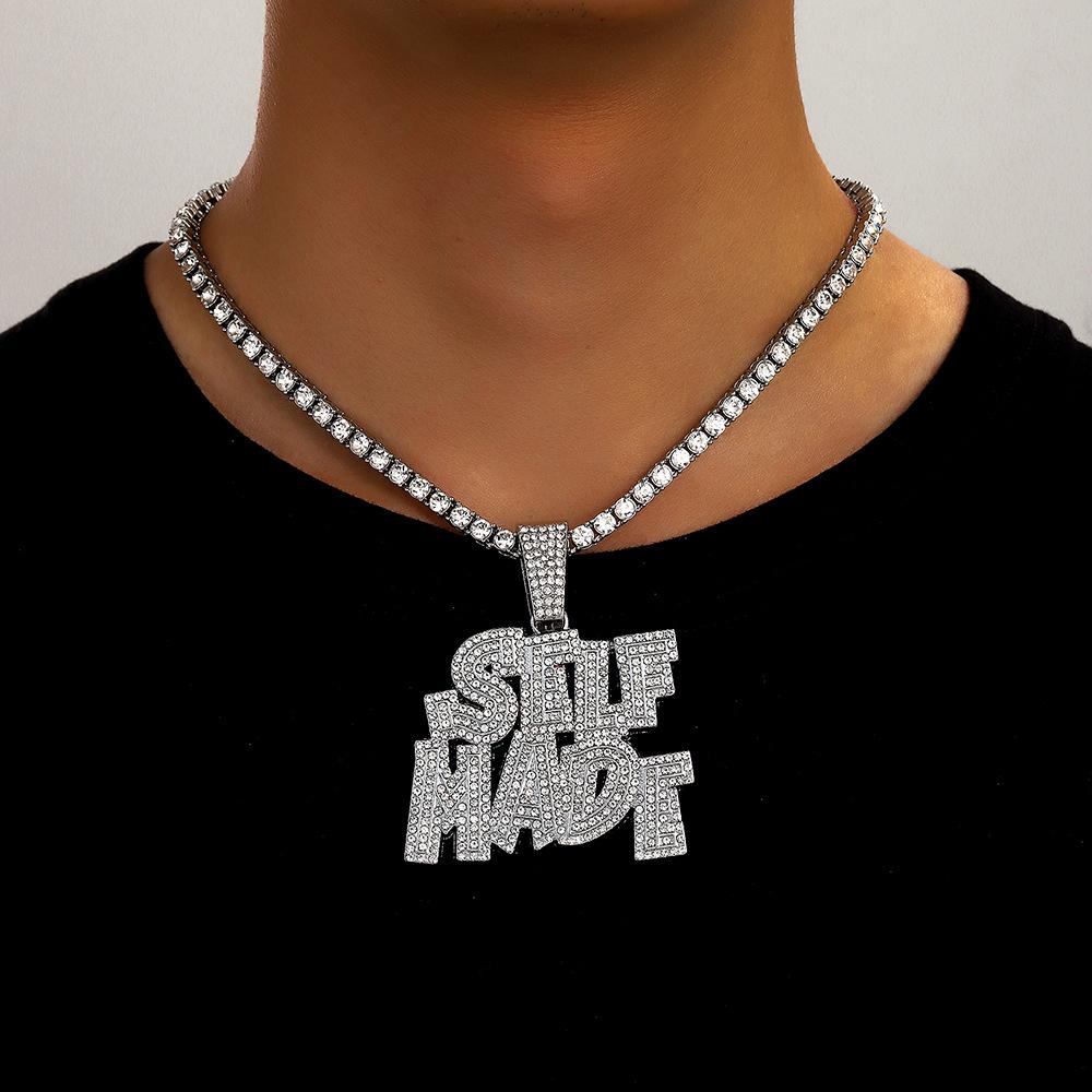 Горячая Распродажа Новый Продукт Полностью Алмазная Буква SELFMADE Сплав Подвеска Персонализированный Логотип Хип-Хоп Ожерелье Мужское Ожерелье