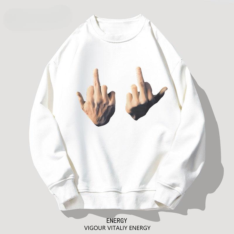 Американский уличный стиль, свободный свитер с круглым вырезом и вырезом на среднем пальце, унисекс, модная толстовка на осень/зиму