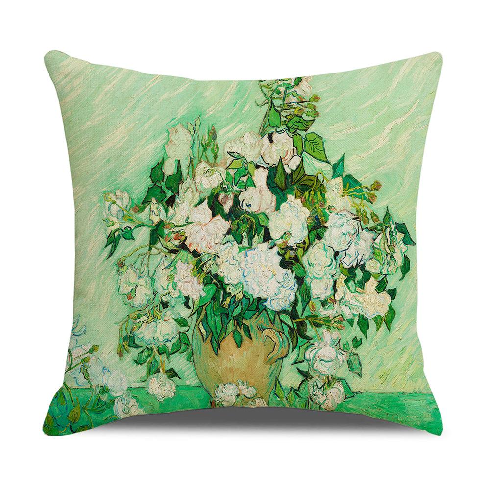 Linen Pillowcase Nordic Retro Van Gogh Oil Painting Watercolor Print Pillowcase New Home