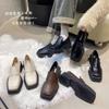 Thick-soled Square Head Retro Loafers Single Shoes Women's Shoes 2025 Spring and Autumn New Niche Design British Small Leather Shoes