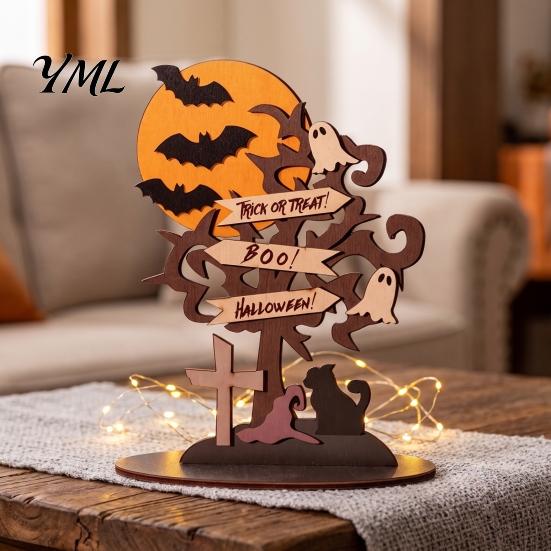 Halloween Table Decorations Moon Bat Ghost And Dead Tree Tabletop Ornament, Indoor Holiday Decorative Ornaments Centerpiece for Home Desktop