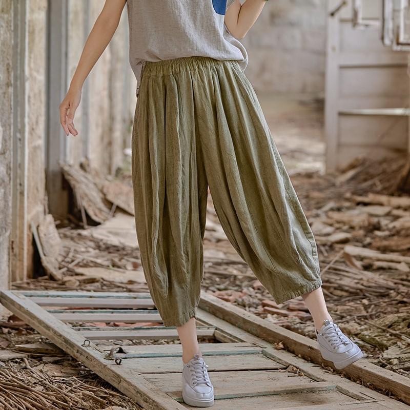 Johnature Ayollar Vintage Keng Oyoqli Shimlar Elastik Bel Bir Rangli Shimlar Yozgi Keng Kundalik Ayollar Shimi