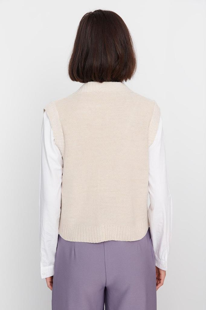 Women's Elegance Style Sweater Stone Flower Embroidery Detailed Knitwear Vest