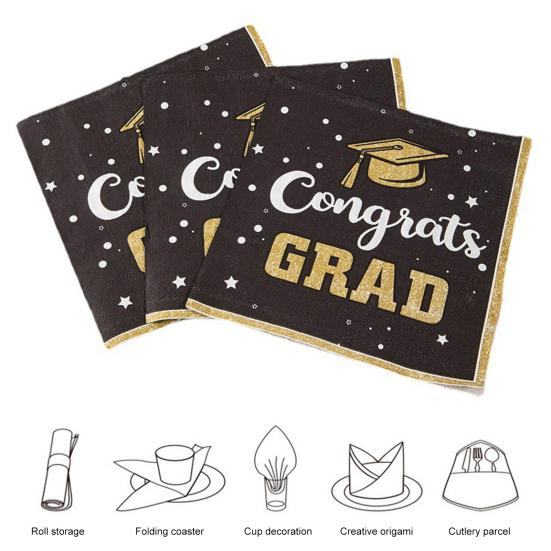 20 листов/набор 2025 Поздравляем Выпускной Салфетка Толстая Квадратная Одноразовая Колледж Выпускной Вечеринка Украшения Бакалавр Шляпа Обеденная Бумажная Салфетка