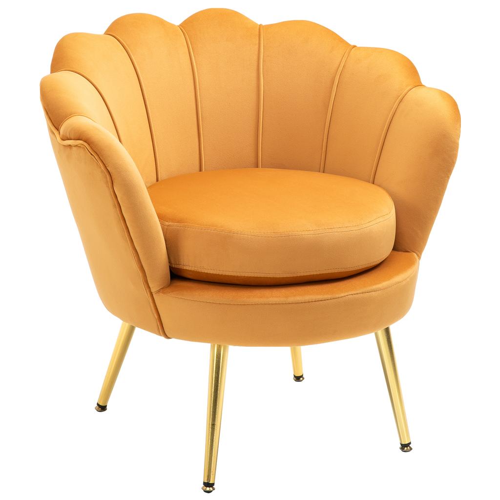 Shell Armchair, Vintage Armchair, Bedroom and Living Room Armchair, Elegant Design, with High Backrest, 76x67x74cm, Yellow
