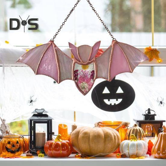 Halloween Hanging Glass Suncatcher Decoration Acrylic 2D Bat Ornament Gothic Car Rearview Mirror Decor for Home Window Wall Car