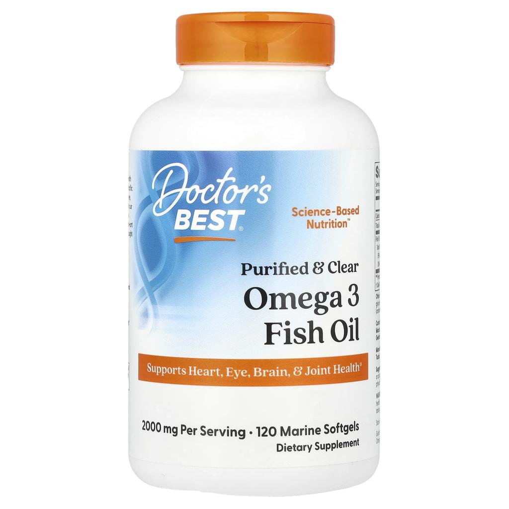 Doctor'S Best, Refined Clear Omega-3 Fish Oil, Marine Softgels, 120 (1,000Mg per Softgel)