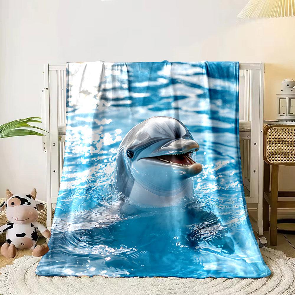 Smiling Dolphin in Water for all seasons blanket lunch break throw gift