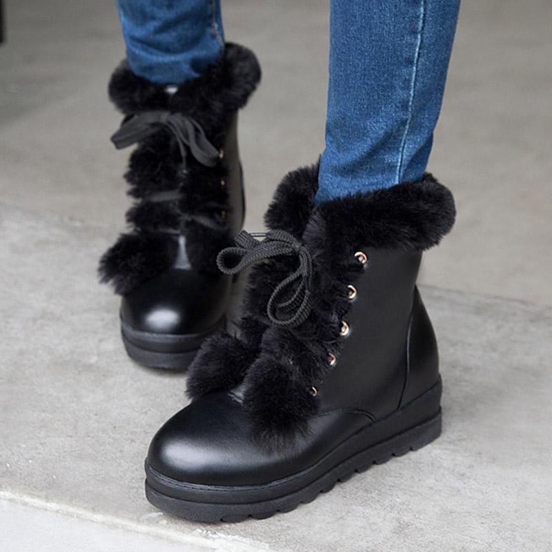 B5/Женские короткие сапоги, зимние длинные плюшевые теплые зимние ботинки, женская обувь оверсайз, высокий покатой каблук, женская обувь
