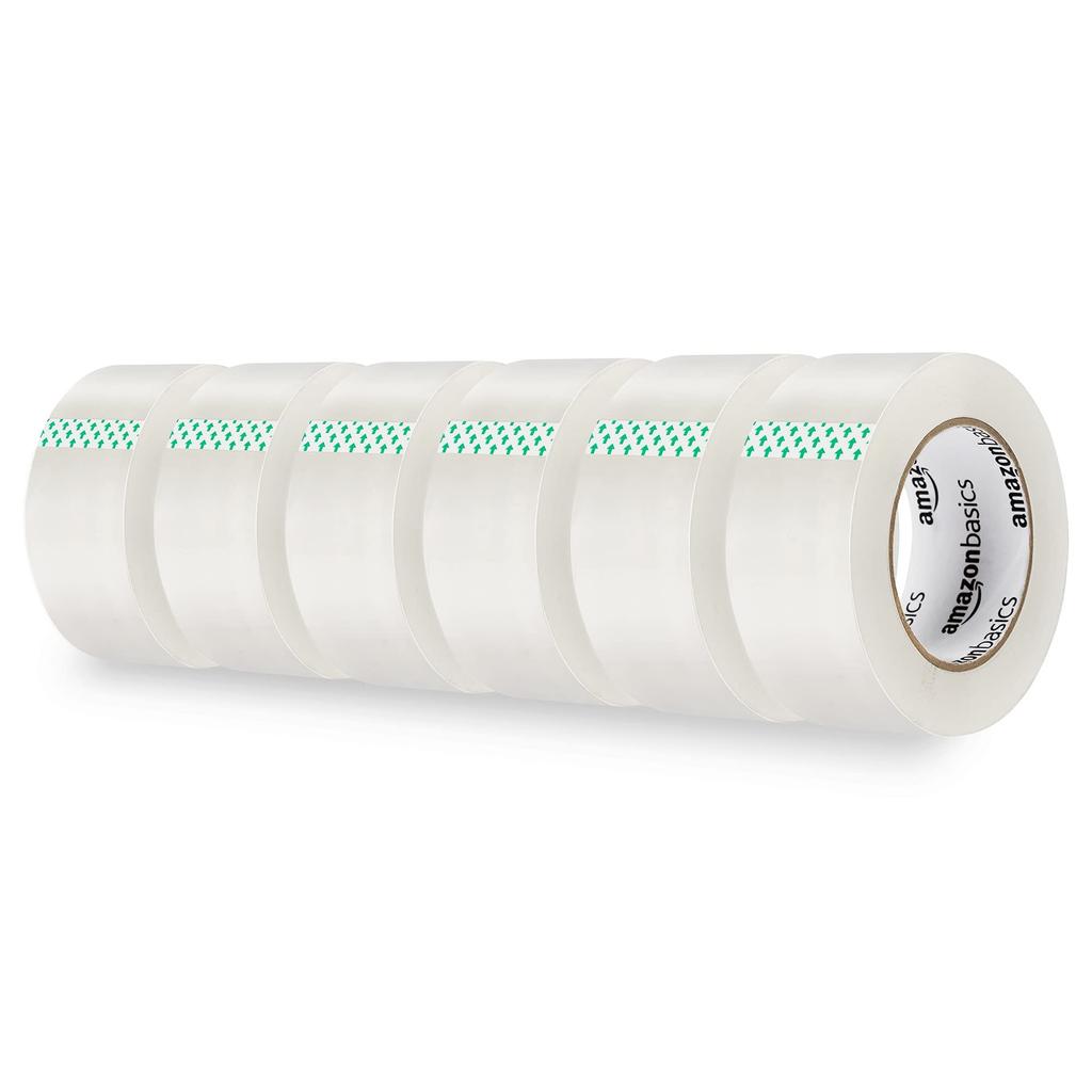 Amazon Basic Packaging OPP 48 мм Ширина x 100 м Упаковка прозрачной ленты, Длинный ролик двойной длины, 6,