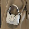 Handbag Bow Buckle PU Bag Pu Leather Women's Shoulder Bag Casual Silver Bucket Bag  Storage phone