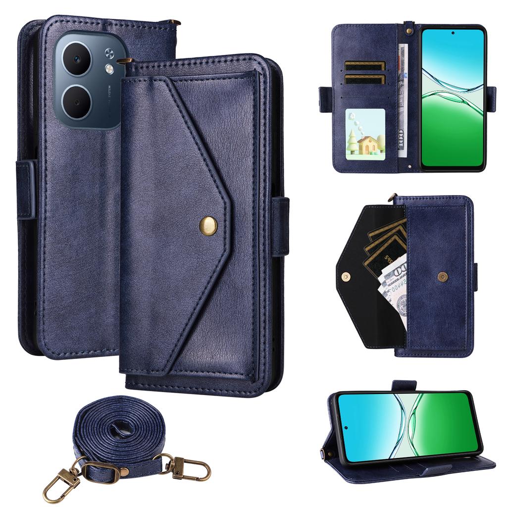 For Oppo A5x 5G/4G Leather Case Magnetic Closure Wallet Stand Phone Cover with Crossbody Strap