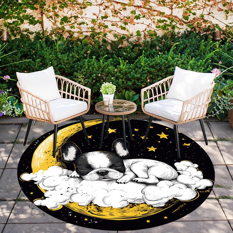 Cartoon Boston Terrier pattern round rug,Carpet Rug for Living Room Bedroom Playroom ,Non-slip Floor Mat,Holiday Gifts and Birthday Gifts.