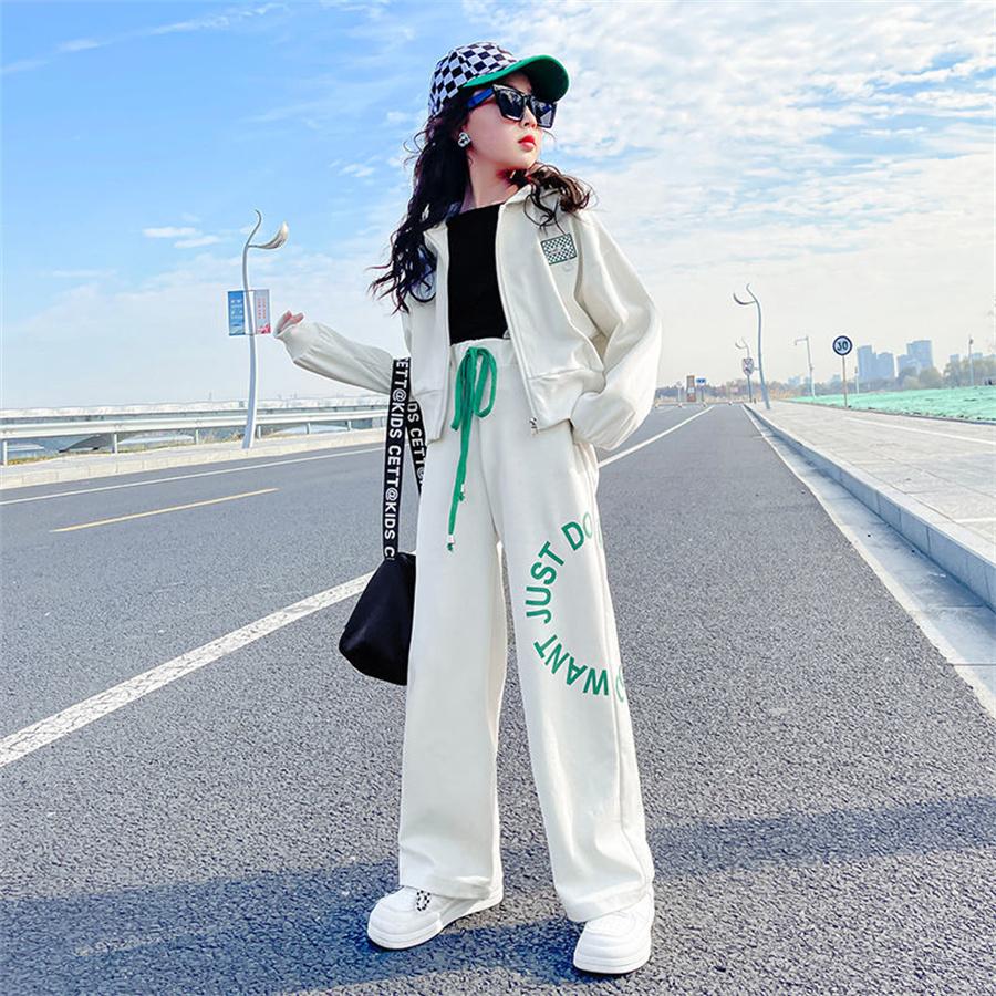 Комплект детской одежды для девочек, осенний спортивный костюм для девочек-подростков, толстовка с капюшоном авокадо, широкие штаны, школьный спортивный костюм для девочек, одежда