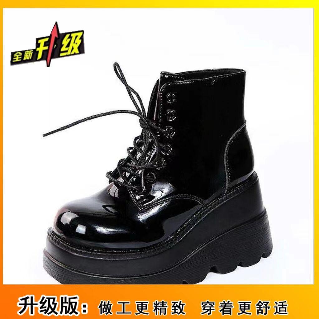 Обувь на платформе для увеличения роста, женские осенне-зимние универсальные короткие ботинки в британском стиле, модные ботинки Мартин на платформе с маффиновой подошвой, инс