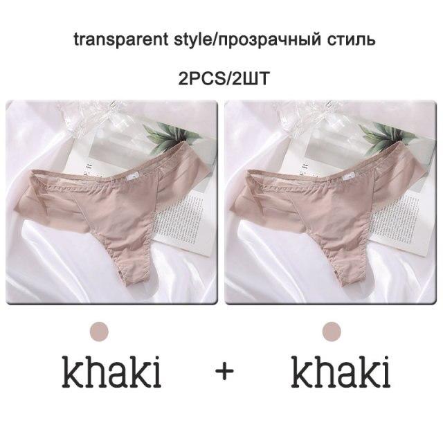 FINETOO 2Pcs/set Sexy Thongs Women Low Waist G-string Panties Fashion Hollow Out Seamless Underwear Perspective Underpants