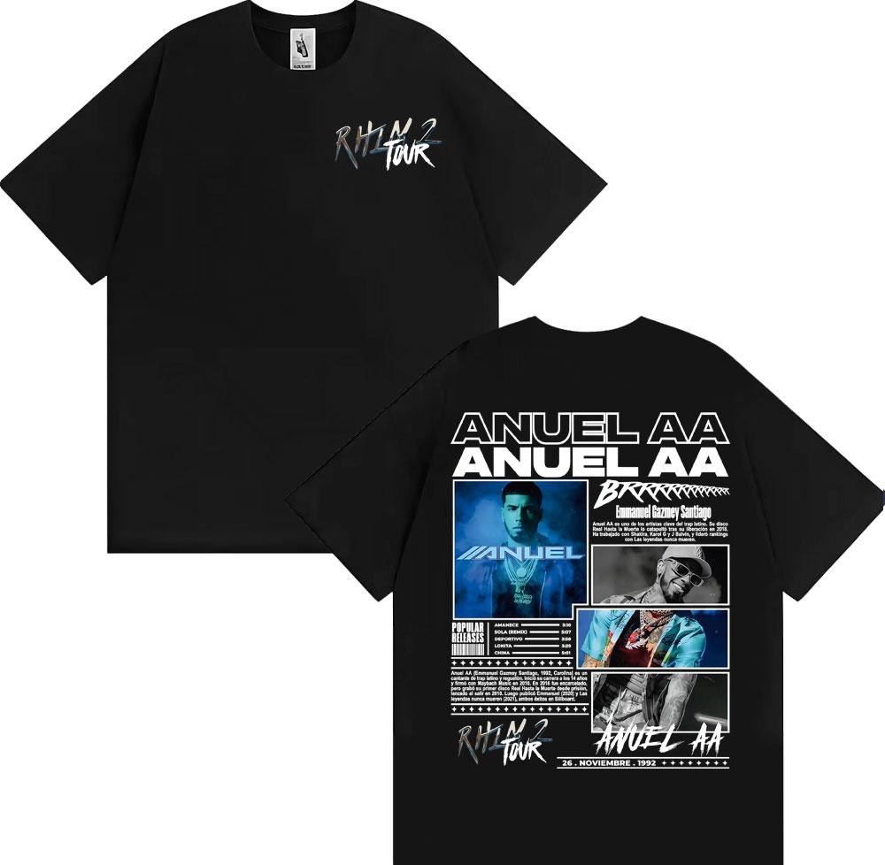 Rapper Anuel AA Rhlm 2 Album 2026 Tour Tshirts Men Women Fashion Hip Hop High Street T Shirt Cotton ONeck Short Sleeve Tshirt