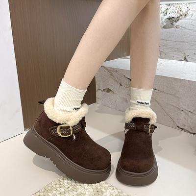 Женские мягкие эластичные утолщенные подошвы увеличивающие рост зимние меховые теплые холодостойкие утепленные снежные ботинки нескользящие износостойкие повседневные спортивные хлопковые ботинки