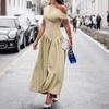 Women Fashion Irregular Skew Collar Maxi Dress Spring Autumn Sexy Short Sleeve Off-shoulder Pleated Dresses High Waist Solid Robe