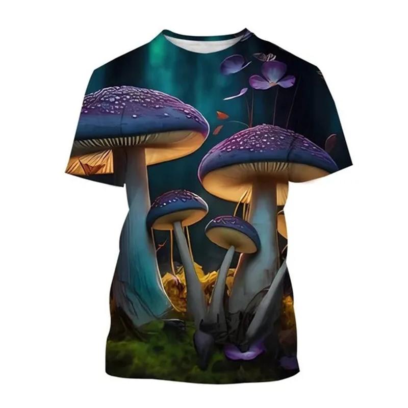 Футболка с 3D-принтом «Летние растения и грибы», мужская и женская, с круглым вырезом, камуфляжная, с коротким рукавом, свободного покроя, Harajuku, детская и мужская одежда