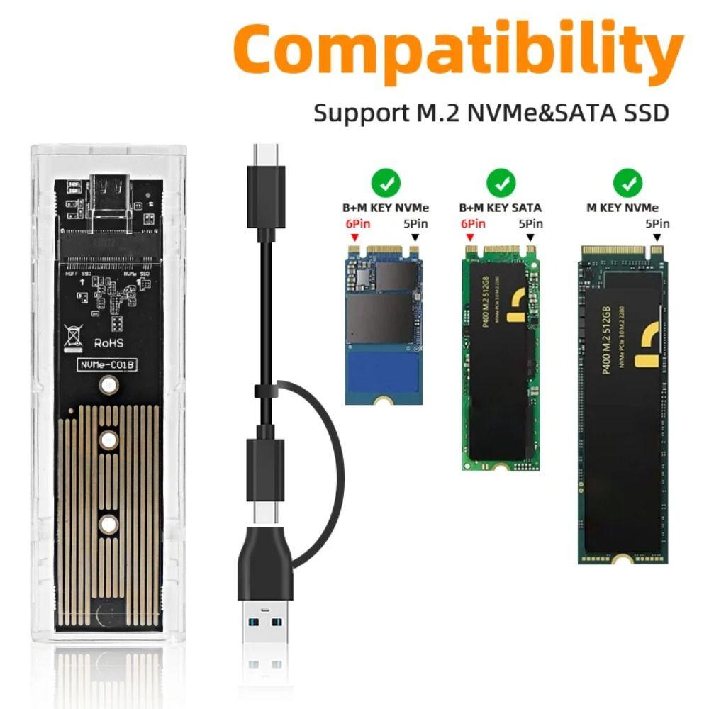 NVME M.2 SSD Box NGFF Clear SSD Case Laptop SSD Mobile Hard Drive Box M2 Hard Disk Case Phone