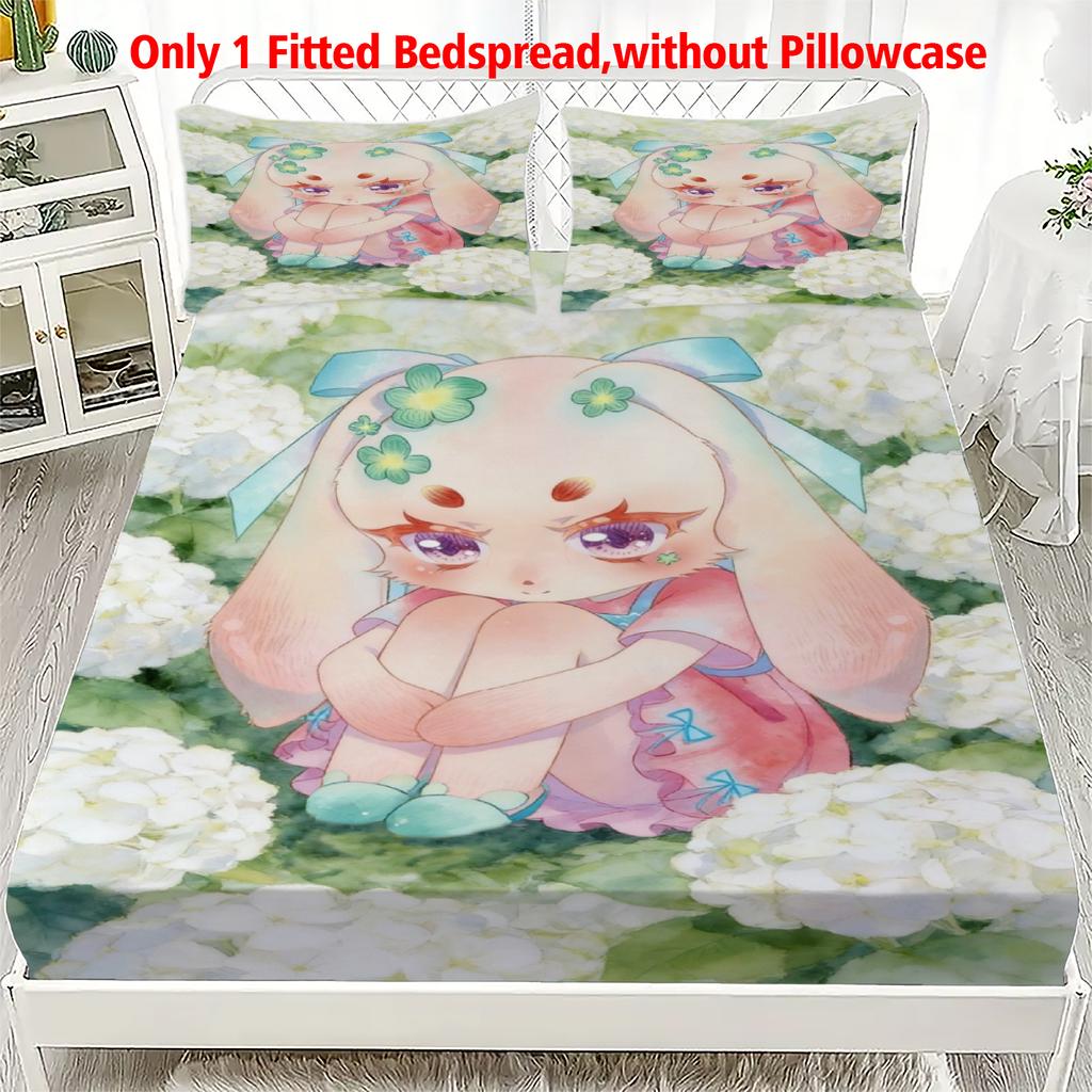 3pcs Fitted Sheet Set Soft Fluff Town Lulu-Sleepy Bunny Breathable Fitted Sheet Set for Home Decor with 2 Pillowcases For Kids