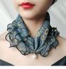 Square Women Fun Ears Edge Pearl Elegant Printed Neck Ties Pendant Temperament Cute Silk Scarf Versatile  Handmade