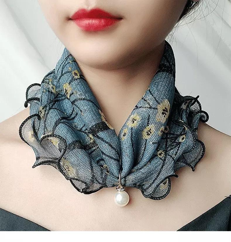Square Women Fun Ears Edge Pearl Elegant Printed Neck Ties Pendant Temperament Cute Silk Scarf Versatile Handmade
