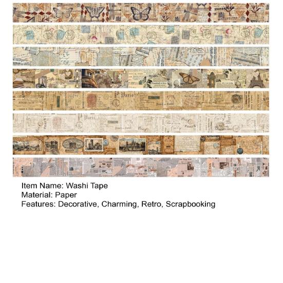 8 Rolls Retro Washi Tape Set Vintage Decorative Masking Tape for Scrapbooking Journaling Supplies DIY Crafts Gift Wrapping