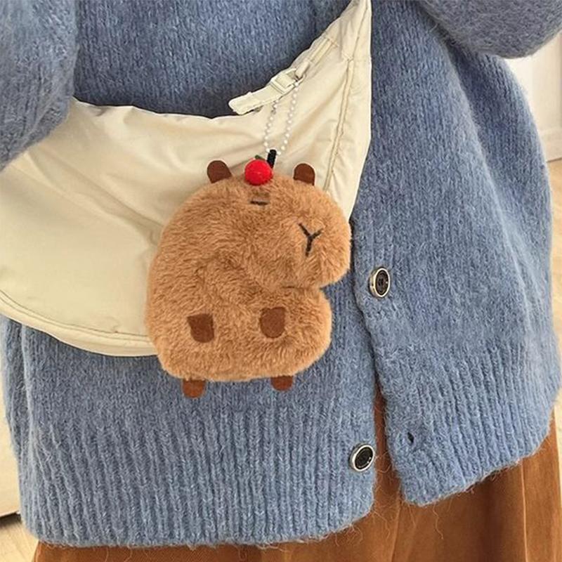 Creative Soft Stuffed Animal Capybara Plush Doll Squeak Toy Cartoon Bag Pendant Key Chain Backpack Car Bag Key Ring