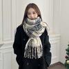 Classic Plaid Knitted Scarf Soft Women Thickened Scarf Soft Long Tassel Neckscarf  Couple