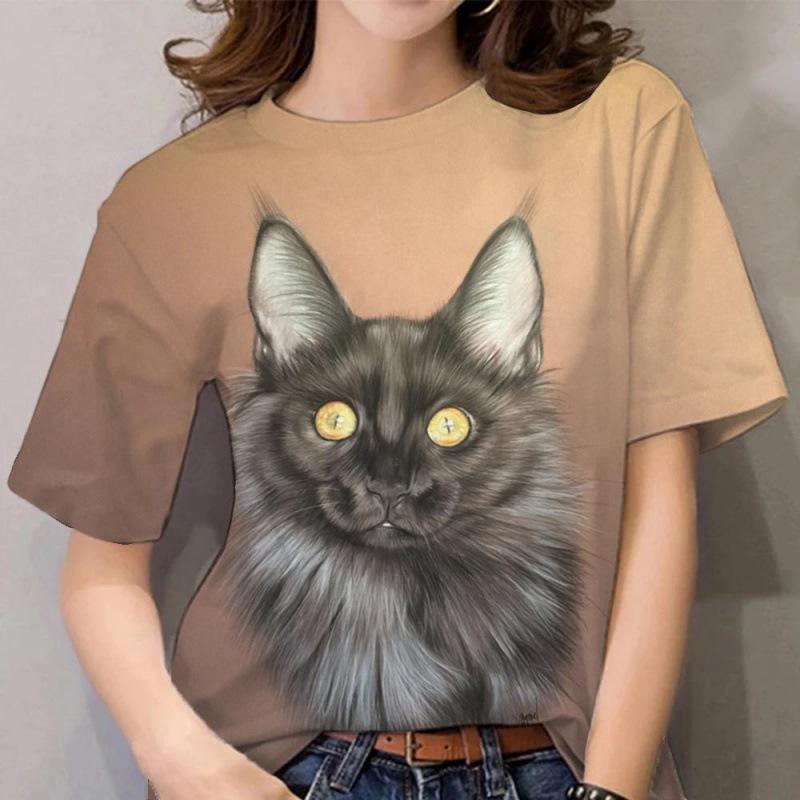 Летний топ с круглым вырезом и принтом 3D Cat, модные повседневные женские футболки с короткими рукавами