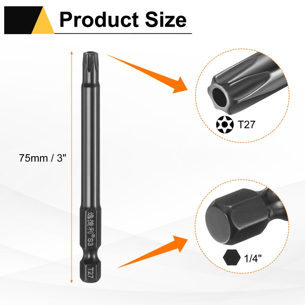 6 шт. Биты Torx T6-T40 1/4" Шестигранный Хвостовик 75 мм/100 мм Сталь S3 Магнитные Звездообразные Биты со Штифтом (Tamper Proof Star) 6-гранные Биты для Шуруповерта
