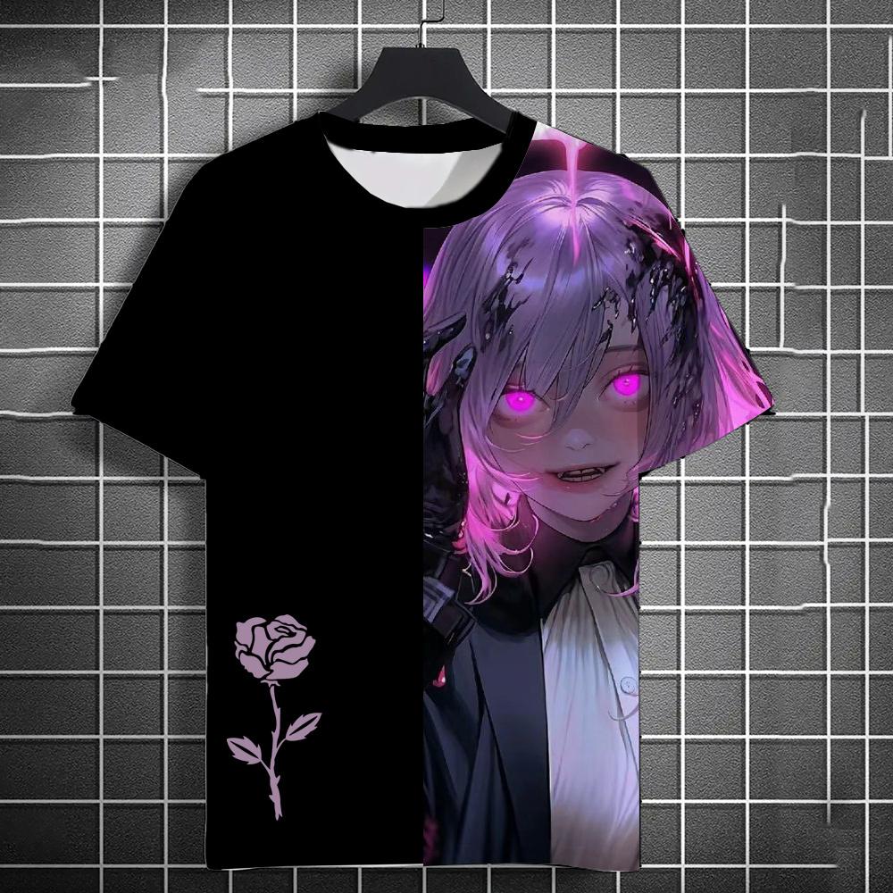 Летние аниме-футболки с принтом роз для девочек в стиле 3D, уличная одежда для мужчин, модные футболки большого размера с коротким рукавом и круглым вырезом, футболки, топы, одежда