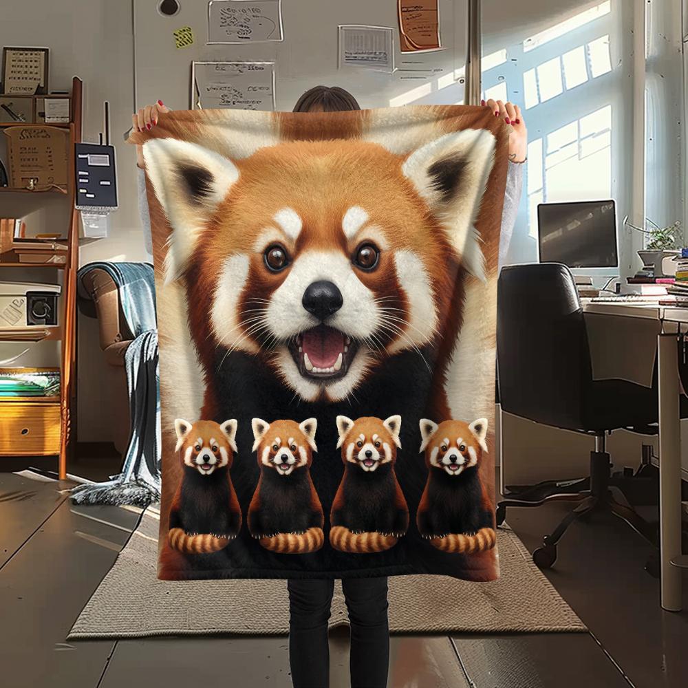 1Pc Red Pandas Mink Print Flannel Blanket, High quality Comfortable for All Seasons, Home Decor, Warmth and Comfort, Perfect for Gifts
