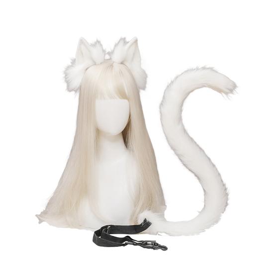 2 шт./компл. кошачьи уши и хвост комплект для взрослых и детей кошачьи уши повязка на голову регулируемый пояс кошачий хвост аксессуары комплект костюм аксессуары