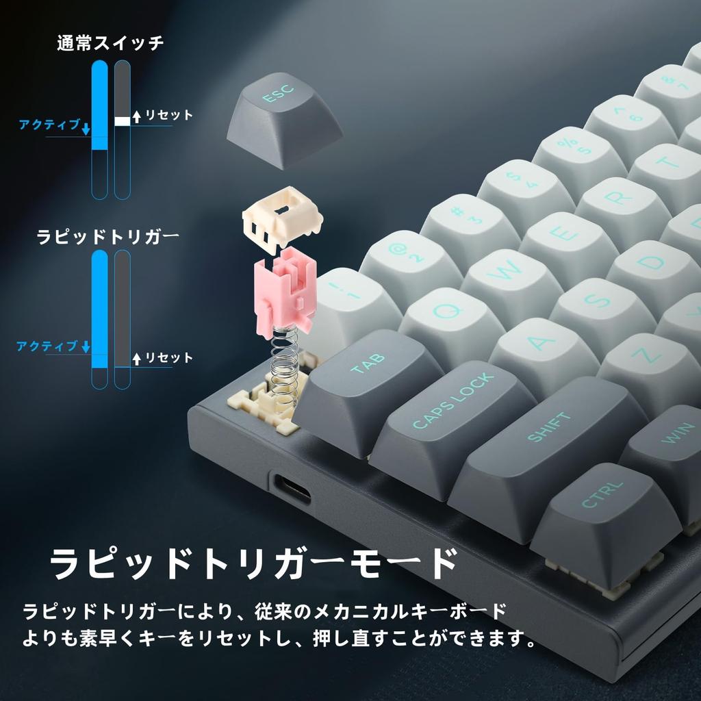 e-Element Hz-61 60% Esports Gaming Keyboard, Rapid Trigger Magnetic Key Switch Mechanical Keyboard, Hot Swappable, Adjustable Actuation, Compact