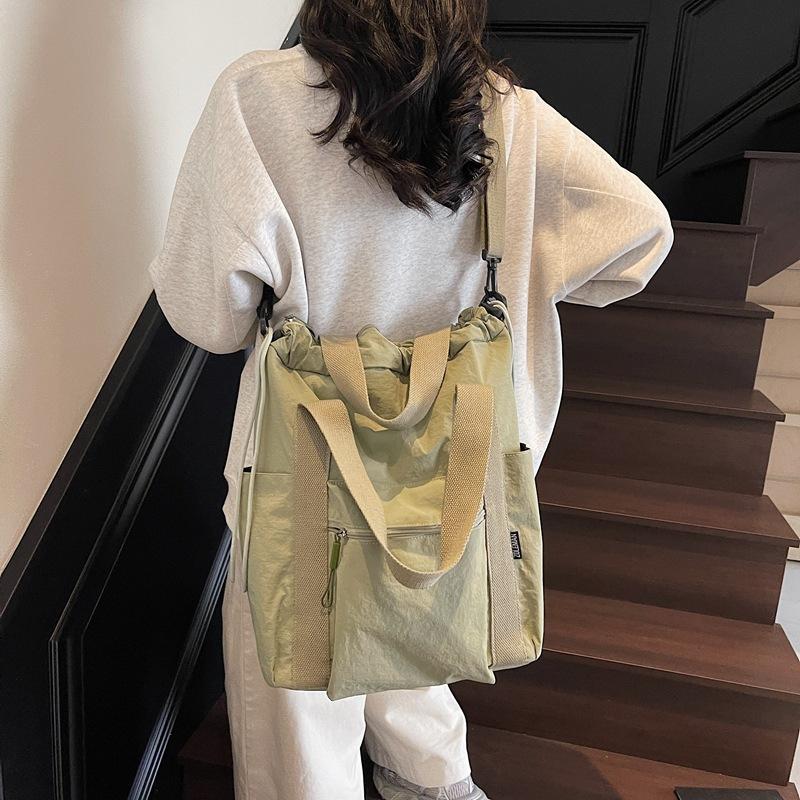 Large Capacity Commuter Tote Bag Women's Summer 2025 New Canvas Shoulder Messenger Bag Multi-function Lightweight Backpack