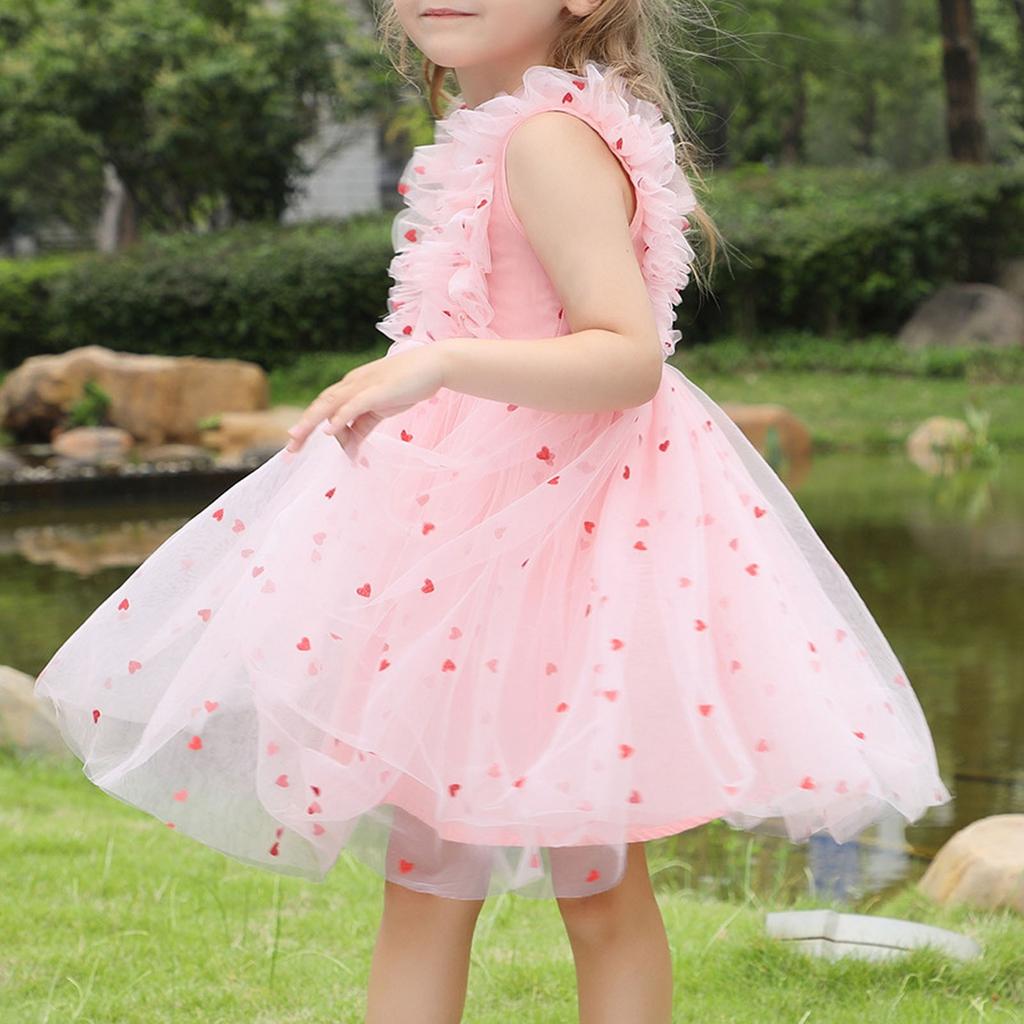 Детское модное платье без рукавов с кружевом в виде сердечек, платье принцессы