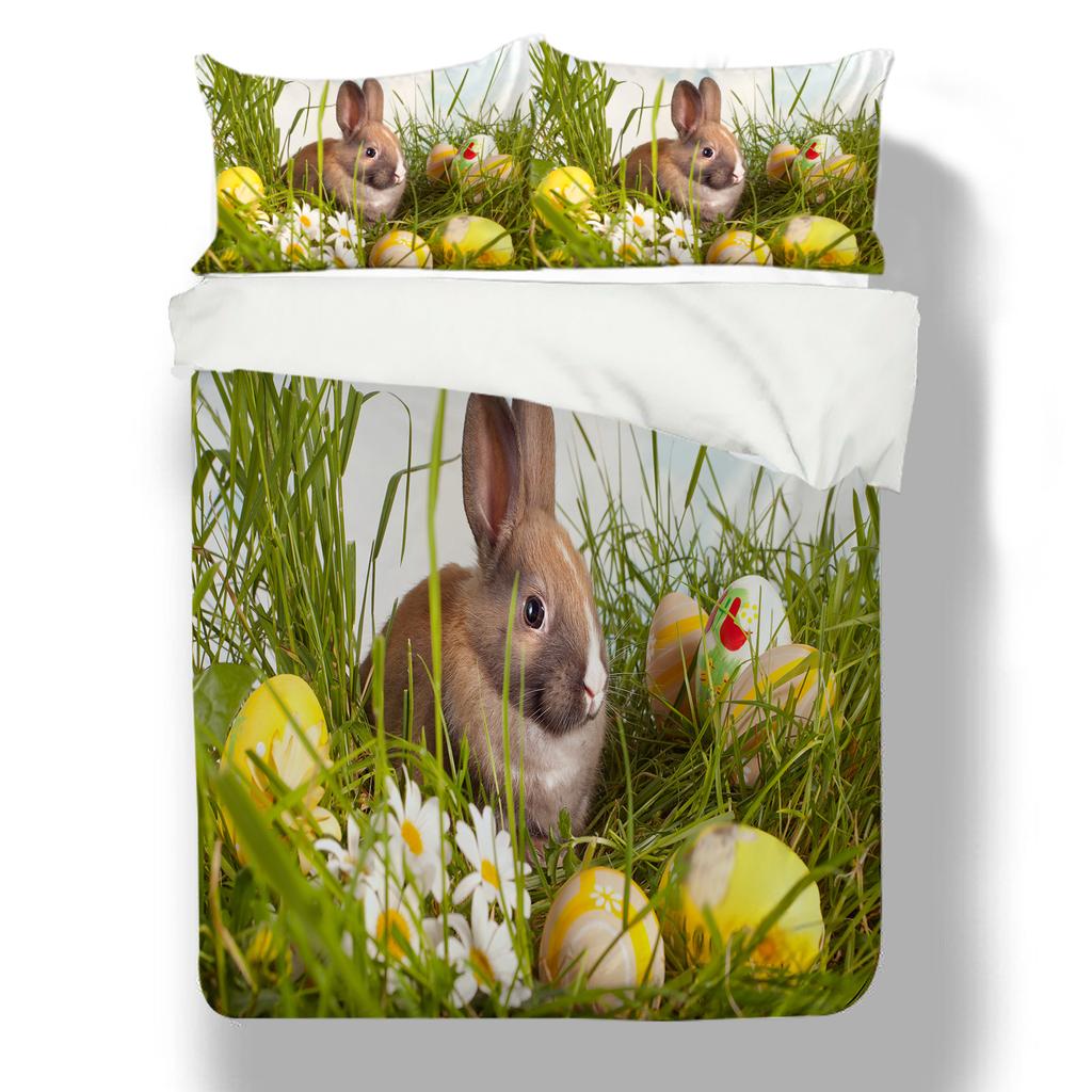 3D Rabbit Pattern Home Bedding Set 3D Animal Quilt Cover Pillow Case 2/3 Piece Zipper Super Soft Home Decoration Gift