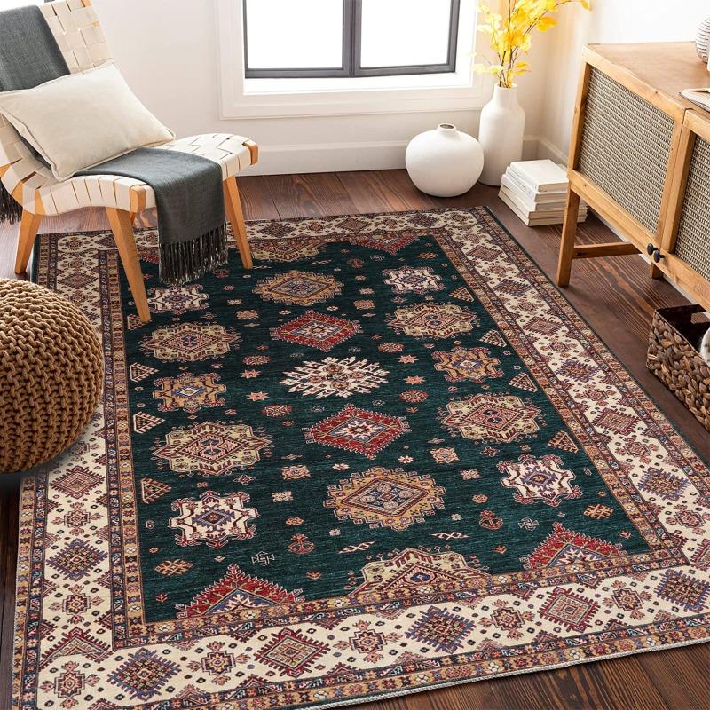 Большой ковер в персидском стиле, темно-синий, с изысканными цветочными мотивами, декор для гостиной, спальни, ковер, украшение для дома, коврик