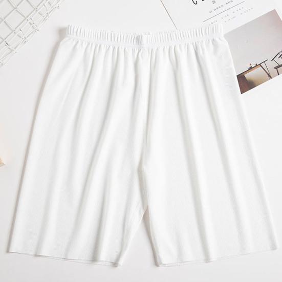 Mid-rise Elastic Waistband Pajama Shorts Ribbed Colorfast Breathable Wide Leg Men Ice Silk Pajama Pants Homewear