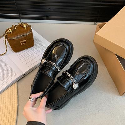 Британские Sle Лоферы женские с толстой подошвой Сезон весна-осень Легко надевать JK Мини кожаные туфли Модные плоские каблуки