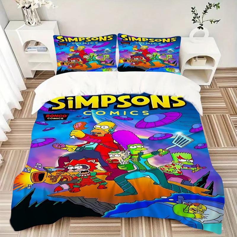 3Pcs Simpsons Comics Adventure Bedding Set Quilt Cover Pillowcase Home Christmas Xmas Halloween Gift 1 Duvet Cover 2 Pillowcase S921792