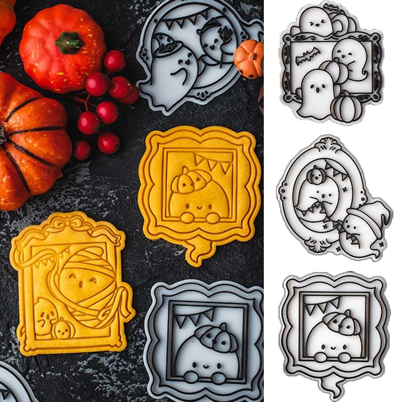 6/1PCS Cartoon Halloween Biscuit Mold Kitchen Pastry Baking Flip Sugar Cutting Mould DIY Birthday Halloween Party Cookie Making