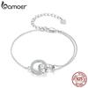BAMOER 925 Sterling Silver Double Circle Bracelet Eternity Adjustable Chain Link Platinum Plated for Women Valentine's Day Gift