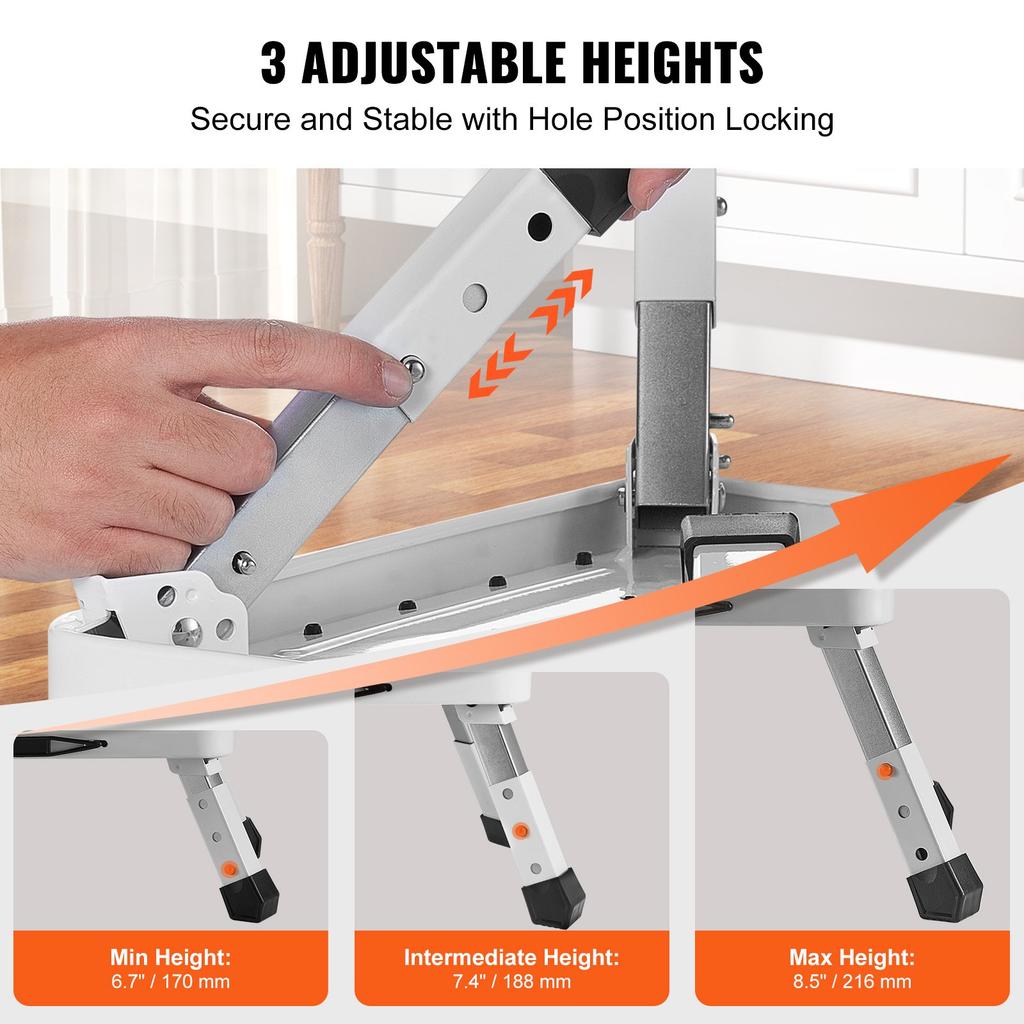 VEVOR Step Stool 1-Step 150KG Capacity, Folding Steel Step Ladder 3 Adjustable Height, Portable Toddler Step Stools for Adults
