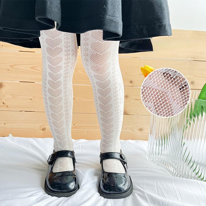 Детские колготки для девочек Ins, однотонные однотонные колготки с сердечком и пшеничным узором для маленьких девочек, весенне-летние тонкие сетчатые колготки для малышей