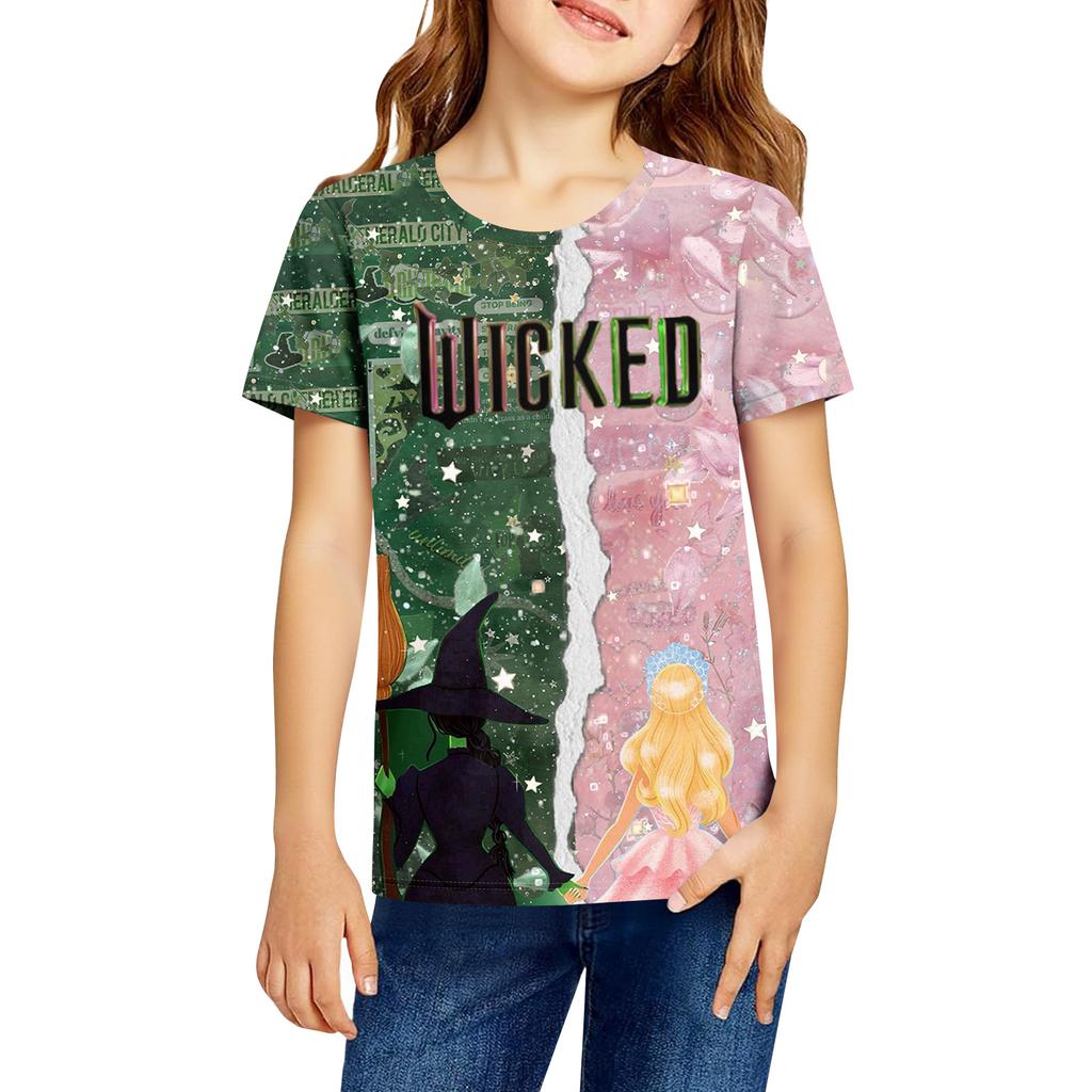 Fashionable Round Neck Short Sleeve Work Clothes Printed Tops For KID Summer Tops