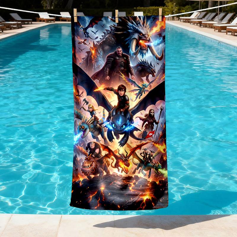 How to Train Your Dragon Print Beach Towel Design, Soft, Lightweight. for Home Bathroom, Spa, Pool, Yoga, Surfing, Camping, Gift for Family, Friend